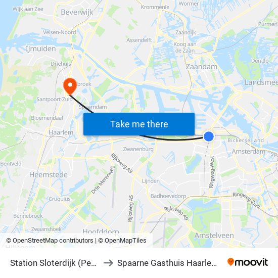 Station Sloterdijk (Perron N) to Spaarne Gasthuis Haarlem-Noord map