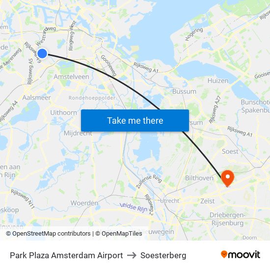 Park Plaza Amsterdam Airport to Soesterberg map