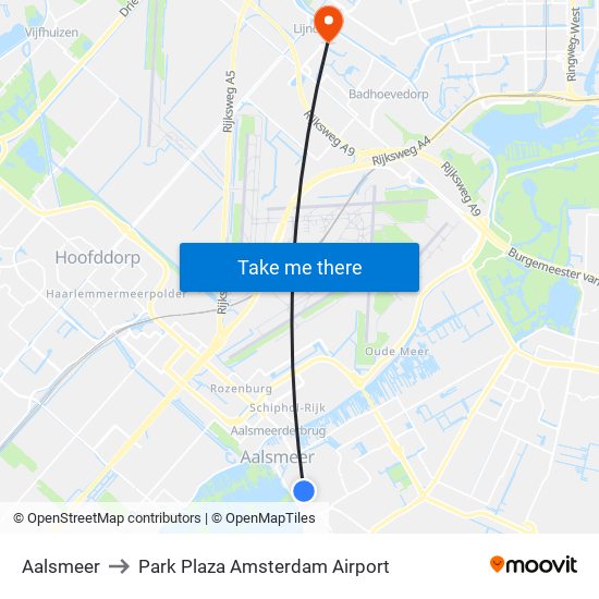 Aalsmeer to Park Plaza Amsterdam Airport map