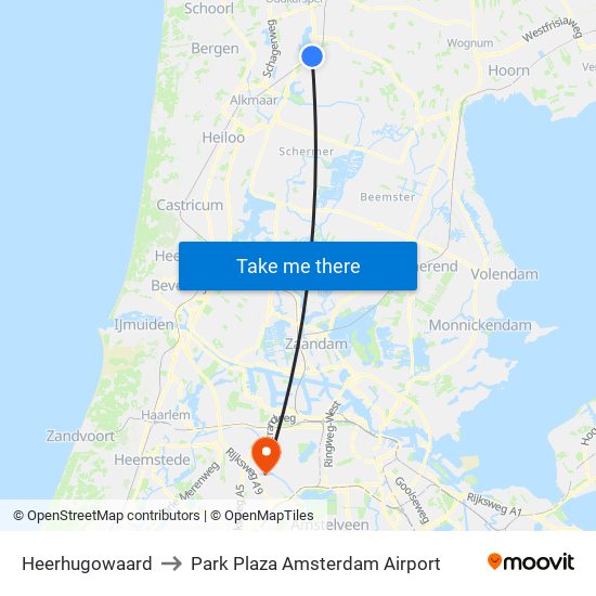 Heerhugowaard to Park Plaza Amsterdam Airport map