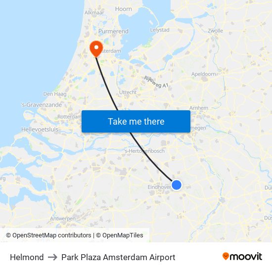 Helmond to Park Plaza Amsterdam Airport map