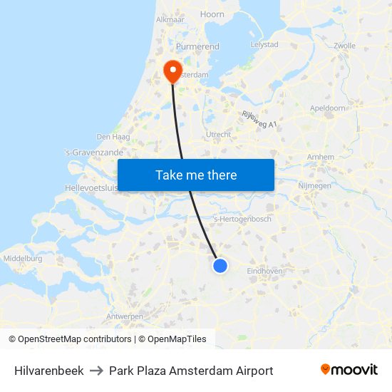 Hilvarenbeek to Park Plaza Amsterdam Airport map
