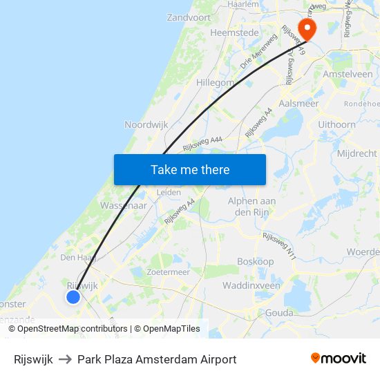 Rijswijk to Park Plaza Amsterdam Airport map