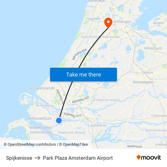 Spijkenisse to Park Plaza Amsterdam Airport map