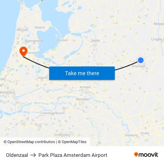 Oldenzaal to Park Plaza Amsterdam Airport map
