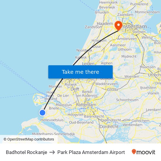 Badhotel Rockanje to Park Plaza Amsterdam Airport map