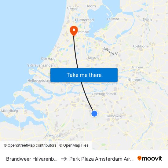 Brandweer Hilvarenbeek to Park Plaza Amsterdam Airport map