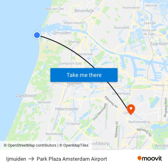 Ijmuiden to Park Plaza Amsterdam Airport map