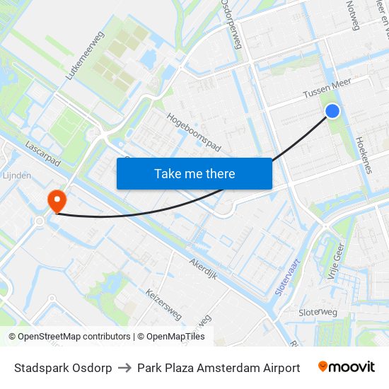 Stadspark Osdorp to Park Plaza Amsterdam Airport map