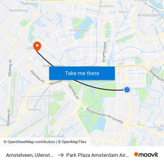 Amstelveen, Uilenstede to Park Plaza Amsterdam Airport map