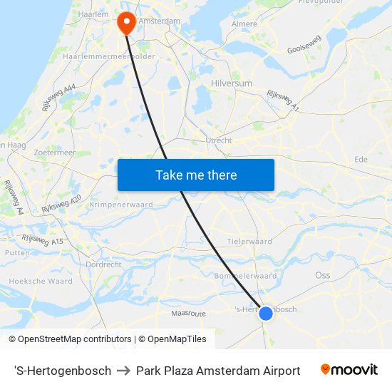 'S-Hertogenbosch to Park Plaza Amsterdam Airport map