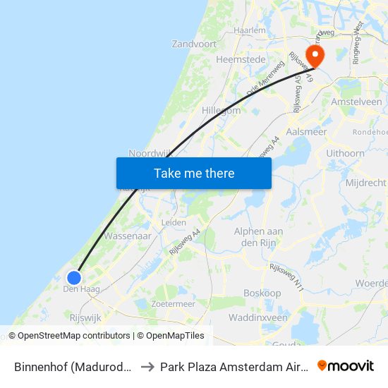 Binnenhof (Madurodam) to Park Plaza Amsterdam Airport map