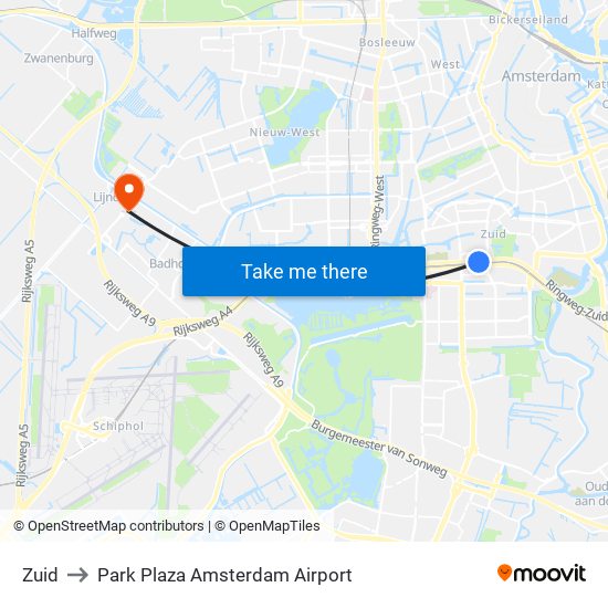 Zuid to Park Plaza Amsterdam Airport map