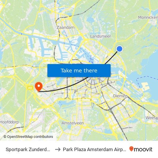 Sportpark Zunderdorp to Park Plaza Amsterdam Airport map