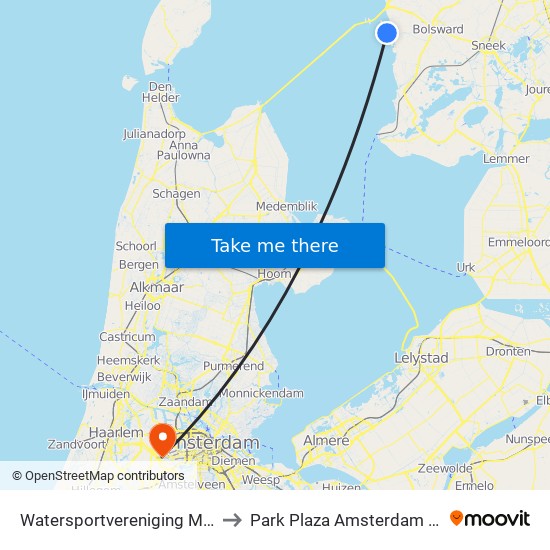 Watersportvereniging Makkum to Park Plaza Amsterdam Airport map