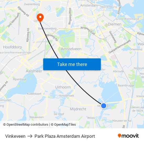 Vinkeveen to Park Plaza Amsterdam Airport map