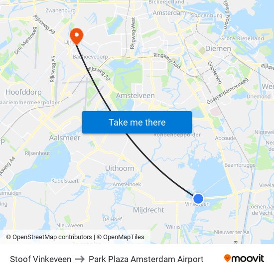 Stoof Vinkeveen to Park Plaza Amsterdam Airport map