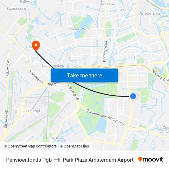 Vu-Uilenstede to Park Plaza Amsterdam Airport map