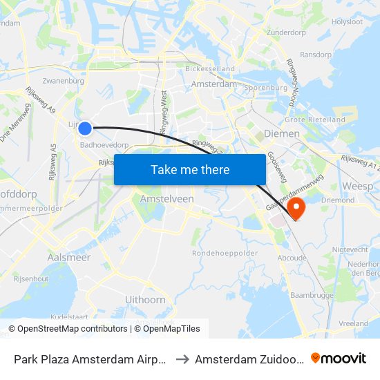 Park Plaza Amsterdam Airport to Amsterdam Zuidoost map