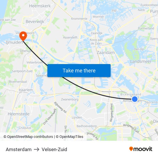 Amsterdam to Velsen-Zuid map