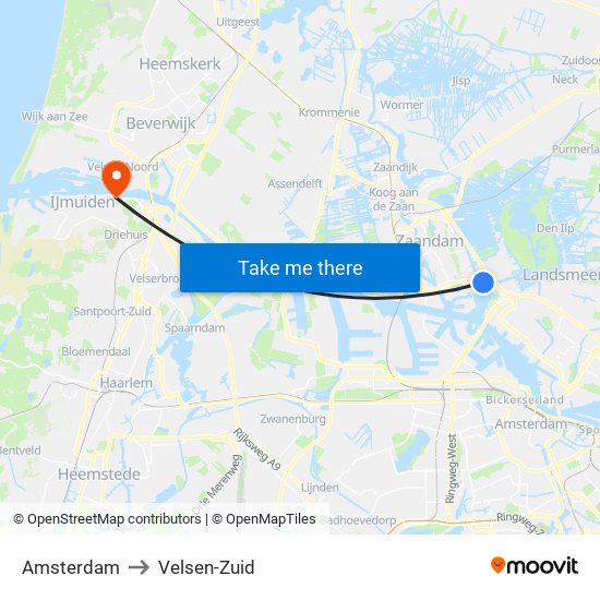 Amsterdam to Velsen-Zuid map