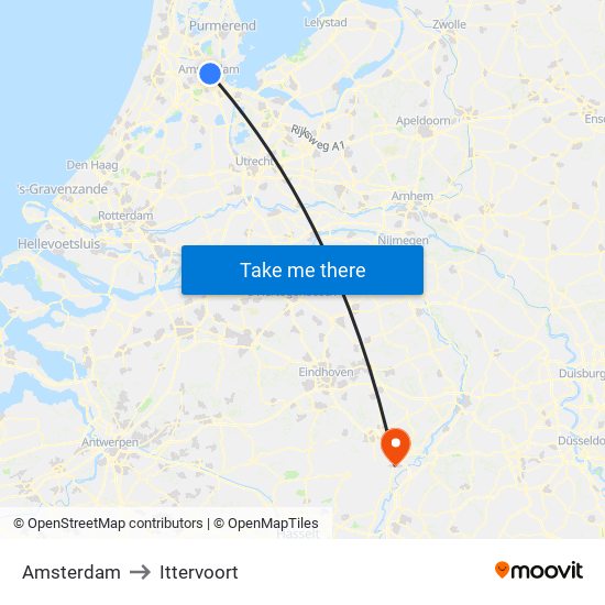 Amsterdam to Ittervoort map