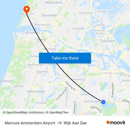 Mercure Amsterdam Airport to Wijk Aan Zee map