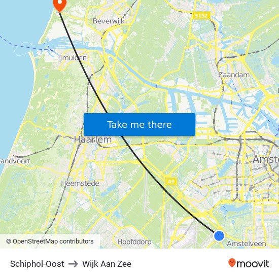 Schiphol-Oost to Wijk Aan Zee map