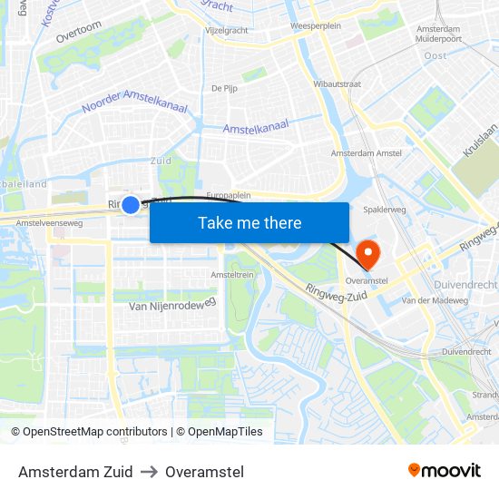 Amsterdam Zuid to Overamstel map