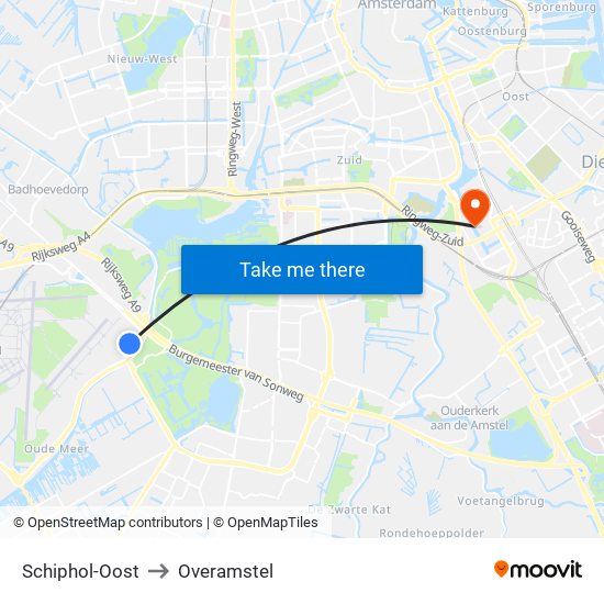 Schiphol-Oost to Overamstel map