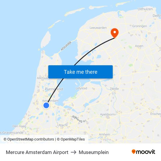 Mercure Amsterdam Airport to Museumplein map