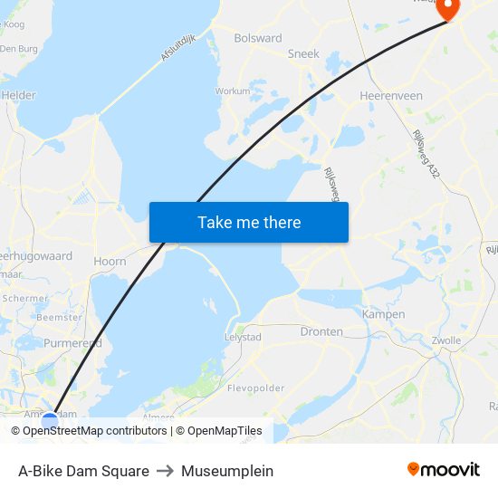 A-Bike Dam Square to Museumplein map