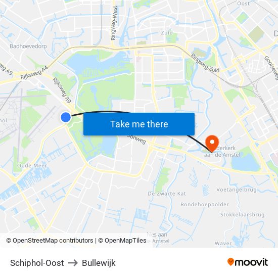 Schiphol-Oost to Bullewijk map