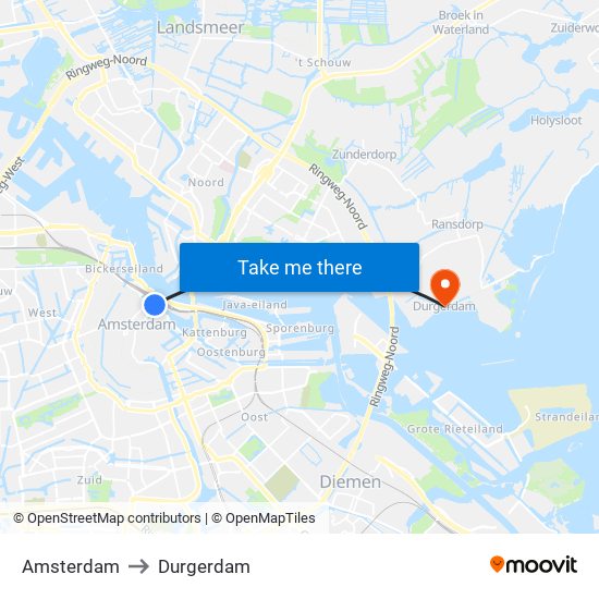 Amsterdam to Durgerdam map