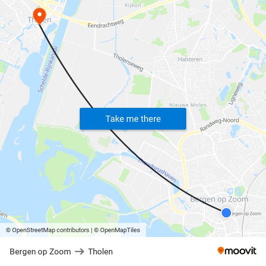 Bergen op Zoom to Tholen map