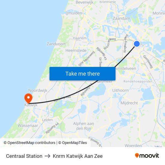 Centraal Station to Knrm Katwijk Aan Zee map