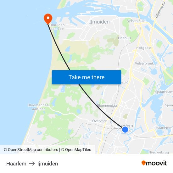 Haarlem to Ijmuiden map