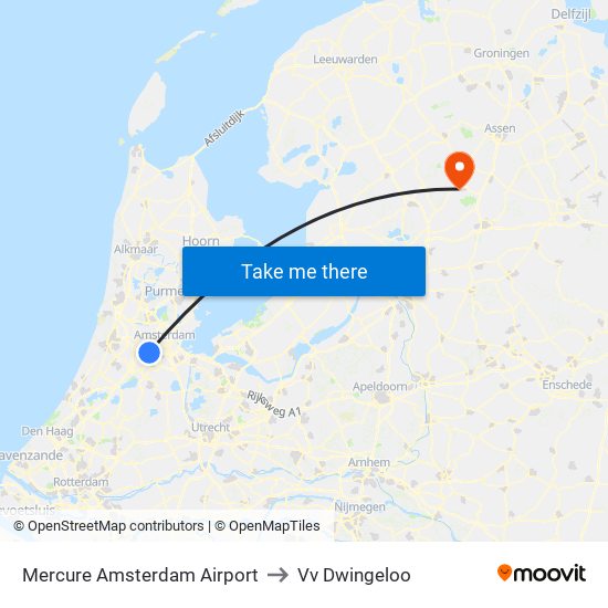 Mercure Amsterdam Airport to Vv Dwingeloo map