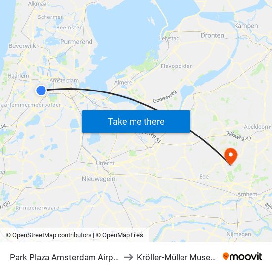 Park Plaza Amsterdam Airport to Kröller-Müller Museum map