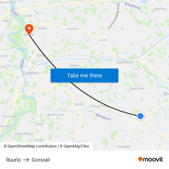 Ruurlo to Gorssel map