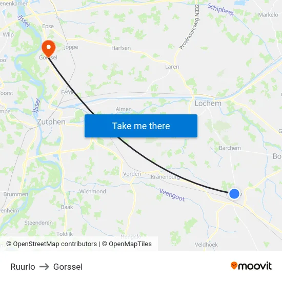 Ruurlo to Gorssel map