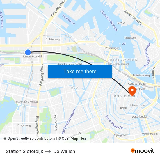 Station Sloterdijk to De Wallen map