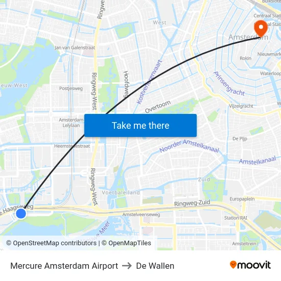 Mercure Amsterdam Airport to De Wallen map