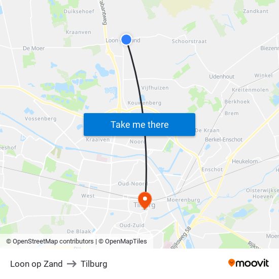 Loon op Zand to Tilburg map