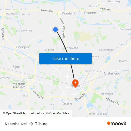 Kaatsheuvel to Tilburg map