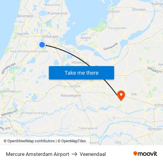 Mercure Amsterdam Airport to Veenendaal map