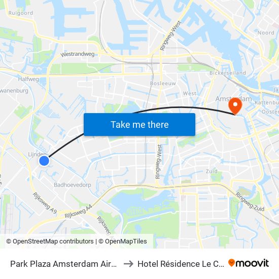 Park Plaza Amsterdam Airport to Hotel Résidence Le Coin map