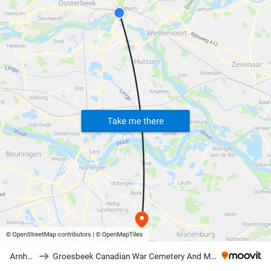 Arnhem to Groesbeek Canadian War Cemetery And Memorial map