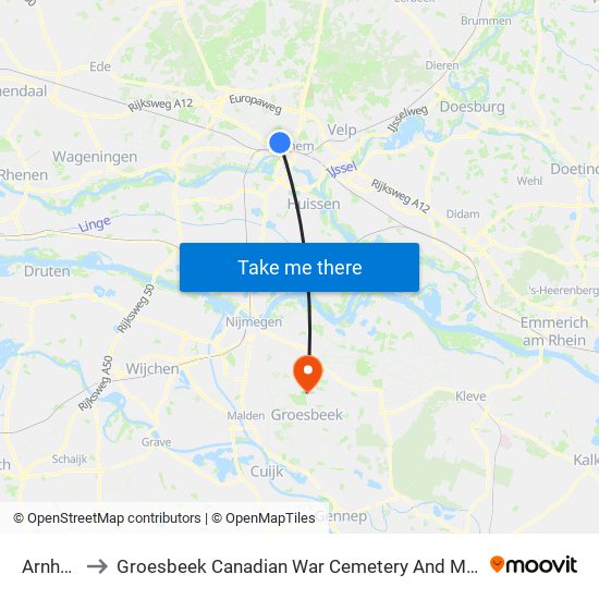 Arnhem to Groesbeek Canadian War Cemetery And Memorial map