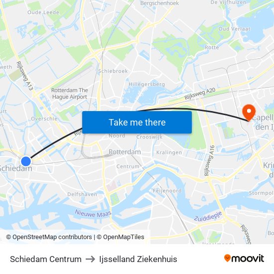 Schiedam Centrum to Ijsselland Ziekenhuis map